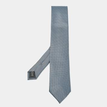 Pre Owned Ermenegildo Zegna Blue Patterned Silk Tie 