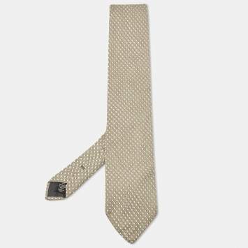Pre Owned Ermenegildo Zegna Grey/Yellow Jacquard Silk Tie