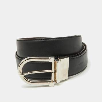 Pre Owned Ermenegildo Zegna Black/Dark Brown Leather Cut to Size Reversible Buckle Belt