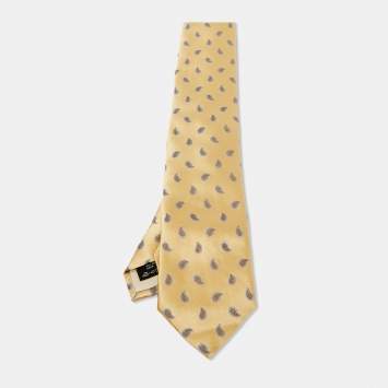 Ermenegildo Zegna Yellow Paisley Motif  Silk Classic Tie 