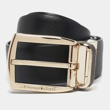 Pre Owned Ermenegildo Zegna Black/Brown Leather Buckle Reversible Belt 