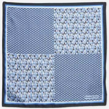 Pre Owned Ermenegildo Zegna Navy Blue Printed Silk Pocket Square