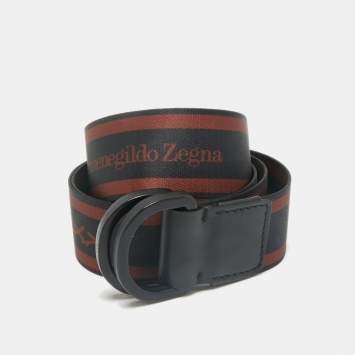 Ermenegildo Zegna Black/Brown Canvas and Leather Logo Belt 