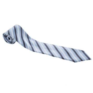 Pre Owned Ermenegildo Zegna Blue Diagonal Striped Silk Jacquard Traditional Tie