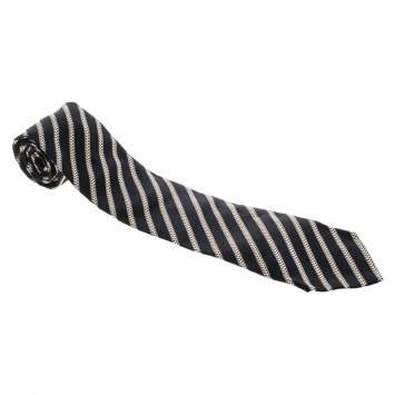Pre Owned Ermenegildo Zegna Black Diagonal Striped Silk Jacquard Traditional Tie