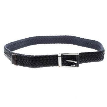 Pre Owned Ermenegildo Zegna Black Woven Leather Belt 110 CM