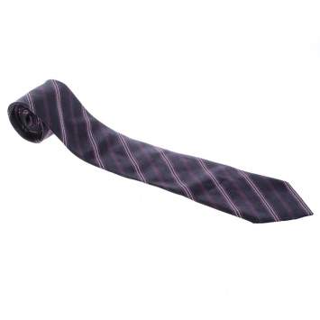 Pre Owned Ermenegildo Zegna Navy Blue and Purple Diagonal Striped Silk Jacquard Tie