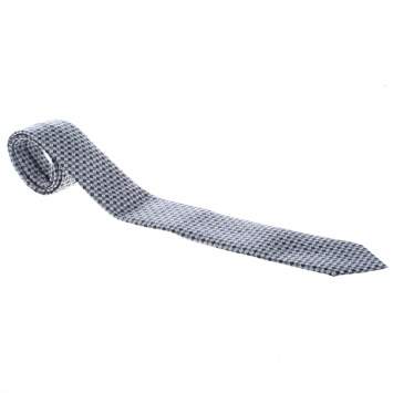 Pre Owned Ermenegildo Zegna Navy Blue Checkered Silk Jacquard Tie