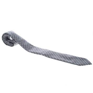 Pre Owned Ermenegildo Zegna Grey and Black Dotted Silk Jacquard Tie
