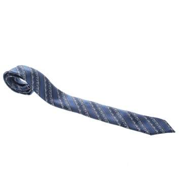 Pre Owned Ermenegildo Zegna Teal Striped Patterned Silk Jacquard Tie
