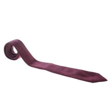 Pre Owned Ermenegildo Zegna Burgundy Dotted Silk Jacquard Traditional Tie