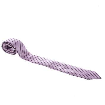 Pre Owned Ermenegildo Zegna Pink and Navy Blue Diagonal Striped Patterned Silk Jacquard Tie