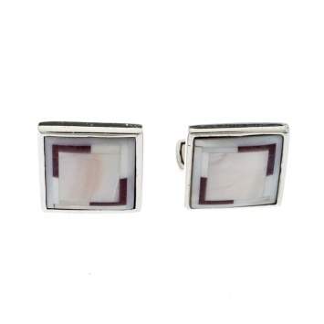 Pre Owned Ermenegildo Zegna Mother of Pearl Inlay Silver Square Cufflinks