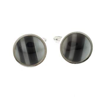 Pre Owned Ermenegildo Zegna Grey Inlay Silver Tone Round Cufflinks