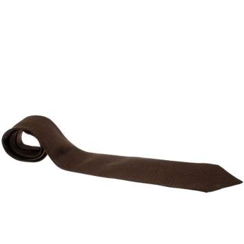 Pre Owned Ermenegildo Zegna Chocolate Brown Textured Silk Jacquard Traditional Tie