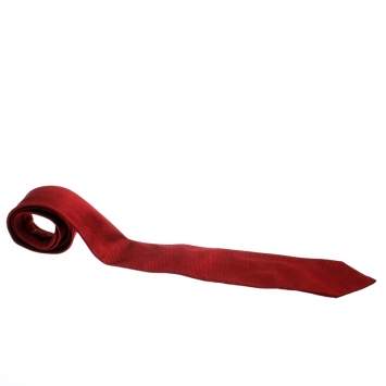 Pre Owned Ermenegildo Zegna Red Textured Silk and Cotton Jacquard Traditional Tie
