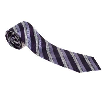 Pre Owned Ermenegildo Zegna Premium Purple Diagonal Striped Silk Jacquard Tie  