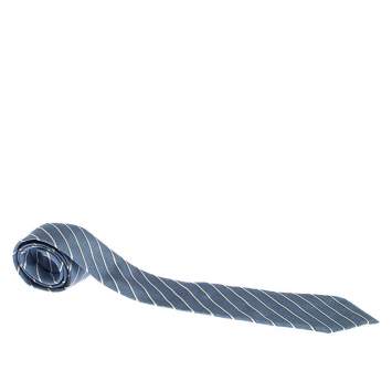Pre Owned Ermenegildo Zegna Couture Blue Striped Jacquard Silk Tie