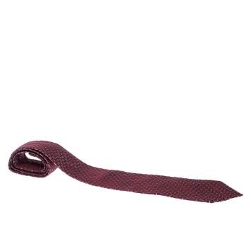 Pre Owned Ermenegildo Zegna Red Geometric Patterned Jacquard Silk Tie