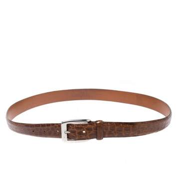 Pre Owned Ermenegildo Zegna Brown Crocodile Embossed Leather Belt Size 120CM