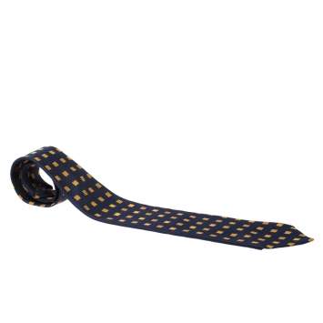 Pre Owned Ermenegildo Zegna Vintage Navy Blue Geometric Jacquard Silk Tie