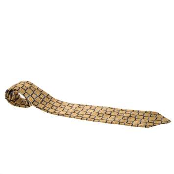 Pre Owned Ermenegildo Zegna Vintage Pale Gold and Blue Geometric Jacquard Silk Tie