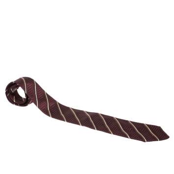 Pre Owned Ermenegildo Zegna Vintage Burgundy Chevron Patterned Jacquard Silk Tie