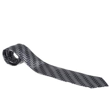 Pre Owned Ermenegildo Zegna Vintage Grey Geometric Patterned Jacquard Silk Tie