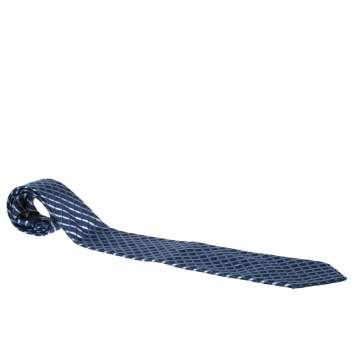 Pre Owned Ermenegildo Zegna Vintage Blue Check Embroidered Silk Tie