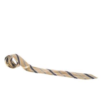 Pre Owned Ermenegildo Zegna Cream Diagonal Striped Traditional Silk Tie