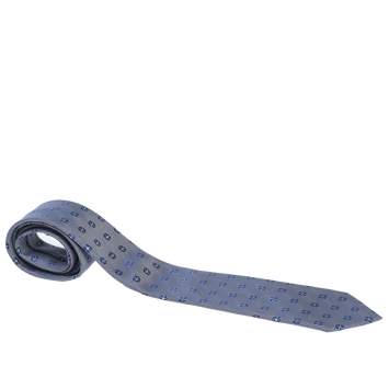 Pre Owned Ermenegildo Zegna Navy Blue Floral Pattern Silk Jacquard Tie