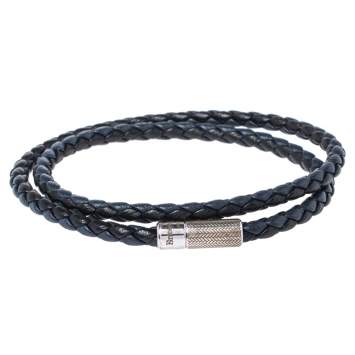 Pre Owned Ermenegildo Zegna Two Tone Leather Sterling Silver Double Wrap Bracelet
