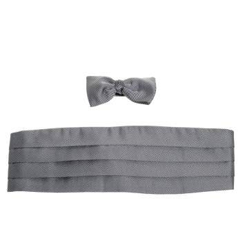 Pre Owned Ermenegildo Zegna Black/White Checkered Silk Cummerbund And Bow Tie Parure