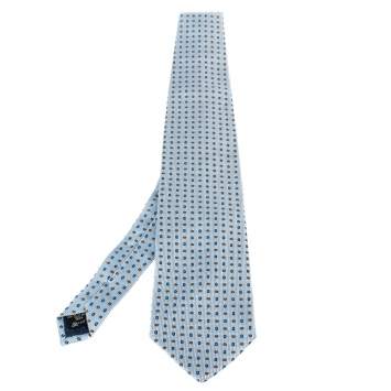 Pre Owned Ermenegildo Zegna Blue Geometric Patterned Silk Tie