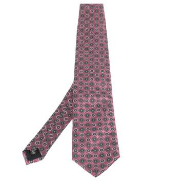 Pre Owned Ermenegildo Zegna Pink Geometric Floral Patterned Silk Tie