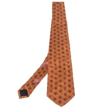 Pre Owned Ermenegildo Zegna Disegno Esclusivo Orange Floral Patterned Silk Tie