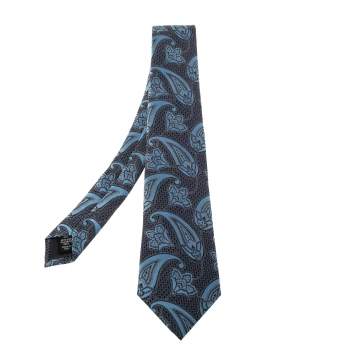 Pre Owned Ermenegildo Zegna Blue Paisley Silk Jacquard Tie