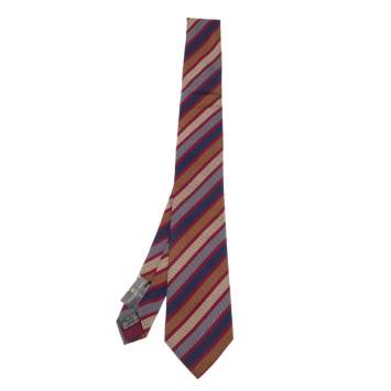 Pre Owned Ermenegildo Zegna Burgundy Diagonal Striped Silk Jacquard Tie