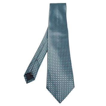 Pre Owned Ermenegildo Zegna Blue Patterned Silk Jacquard Tie