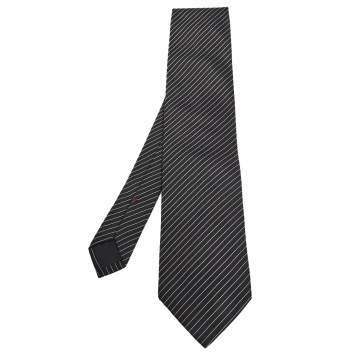 Pre Owned Ermenegildo Zegna Black Striped Silk Tie