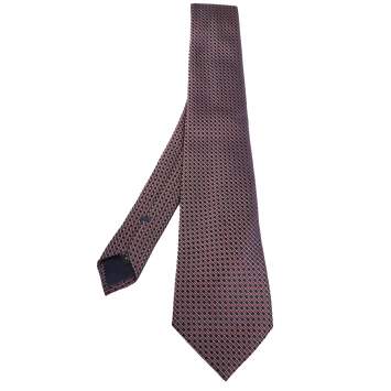 Pre Owned Ermenegildo Zegna Red & Navy Blue Patterned Silk Jacquard Tie