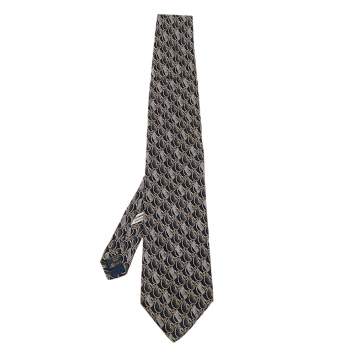 Pre Owned Ermenegildo Zegna Dark Grey Floral Print Silk Tie