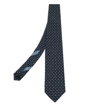 Pre Owned Ermenegildo Zegna Blue Swan Print Silk Tie