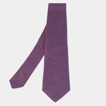 Pre Owned Ermenegildo Zegna Burgundy Checked Jacquard Silk Tie