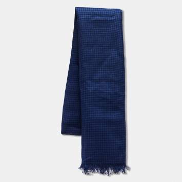 Pre Owned Ermenegildo Zegna Blue Gingham Check Linen Blend Scarf