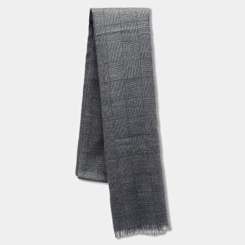 Pre Owned Ermenegildo Zegna Grey Basket Weave Check Cashmere Scarf