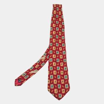 Pre Owned Ermenegildo Zegna Burgundy Flower Pattern Jacquard Silk Tie