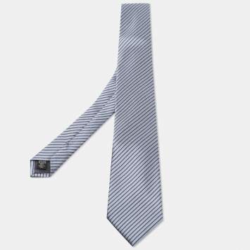 Pre Owned Ermenegildo Zegna Grey & Blue Striped Silk Tie