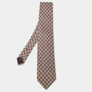 Pre Owned Ermenegildo Zegna Brown Geometric Pattern Jacquard Silk Tie