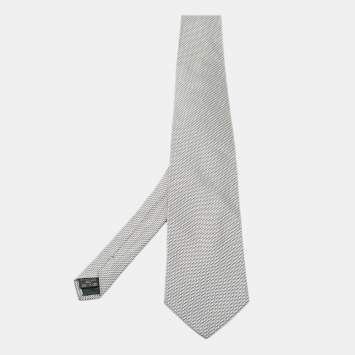 Pre Owned Ermenegildo Zegna Silver Patterned Silk Tie